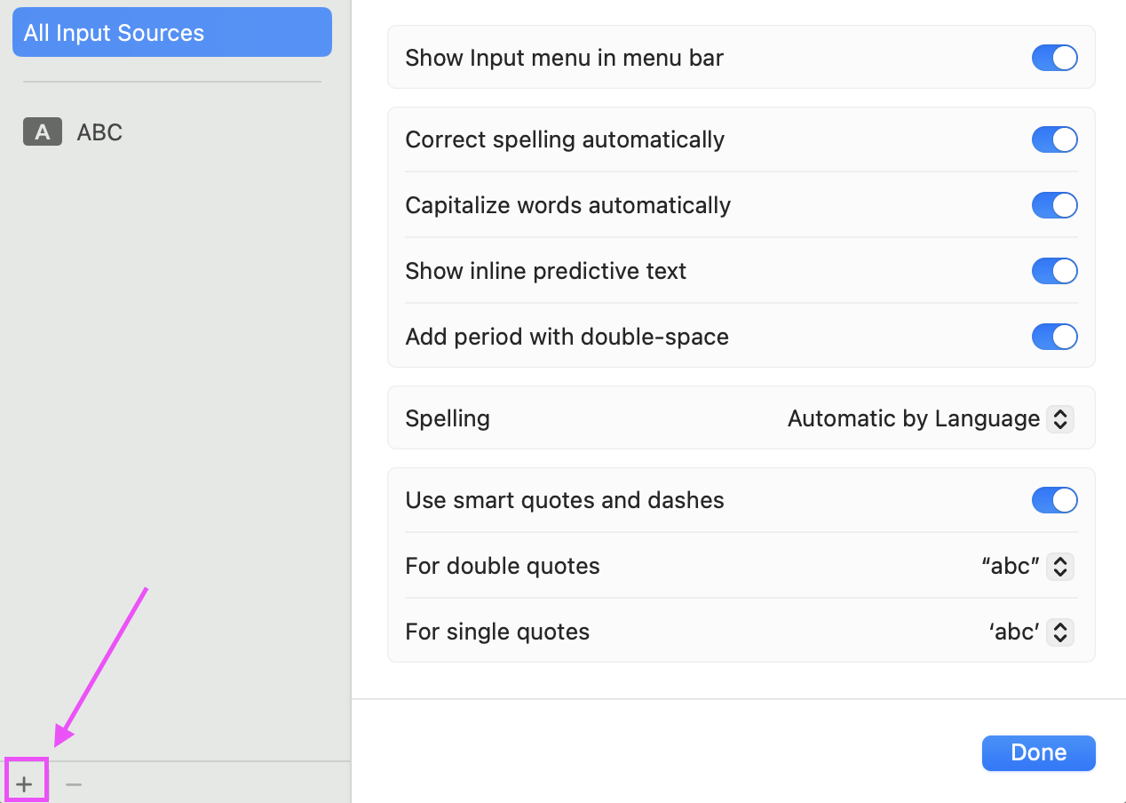 Dialog to add a new input source